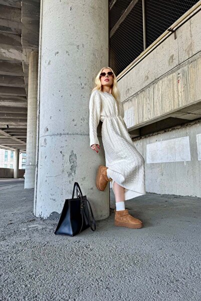 YK FASHION Örme Bağcıklı Triko Elbise