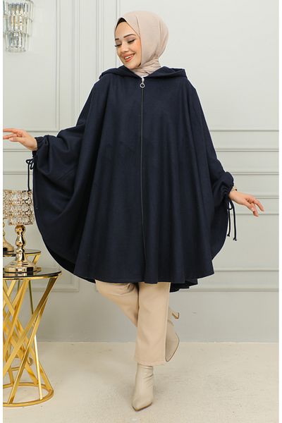 sefamerve Poncho cu glugă albastru bleumarin - 0505-02