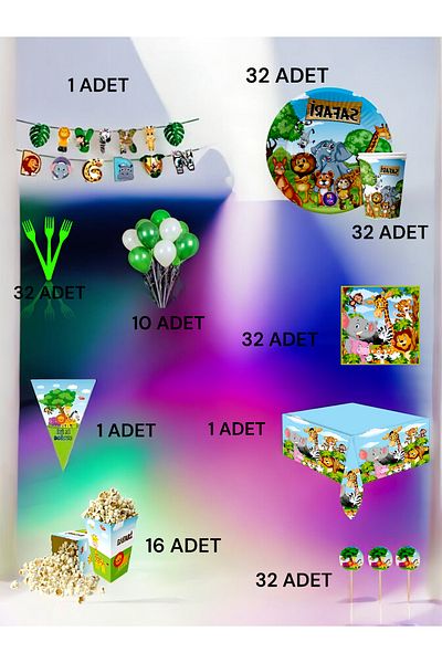 VibeHome Ultra-Luxury Safari Themed Set for 32 People - Birthday Party and Fun Events