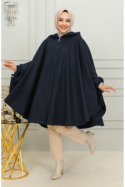 sefamerve Poncho cu glugă albastru bleumarin - 0505-02