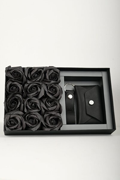 WATCHOFROYAL Ççiekli Hediye Seti Hakiki Deri Buttero Siyah Cüzdan&Anahtarlık