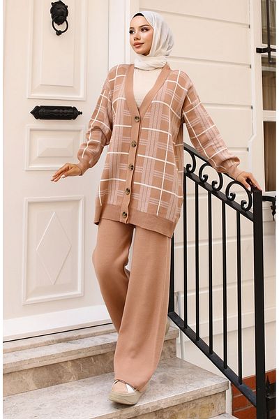 sefamerve 24118-02 Μοντέλο Milk Coffee Knitwear Σετ Ζακέτα
