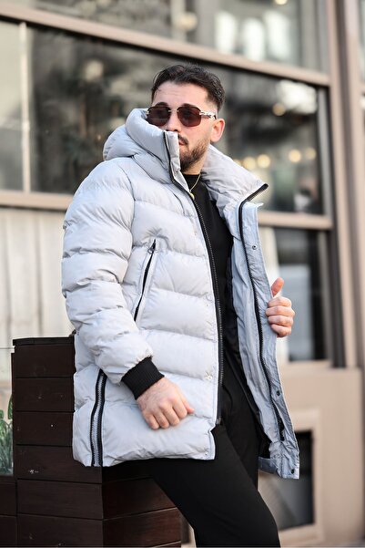 MİS MODA Men's Long Inflatable Coat with Side Zipper