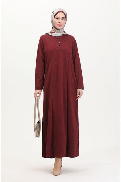 sefamerve Plus Size Kleid mit Knopfleiste 0532-03 Burgunderrot
