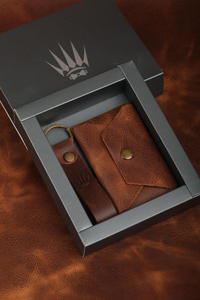 WATCHOFROYAL Genuine Leather Clot Coffee Gift Set - Wallet and Keychain