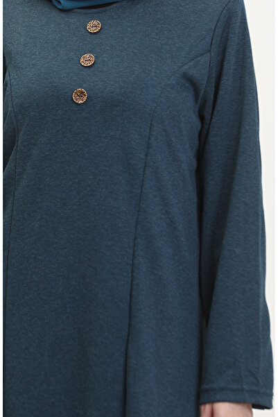 sefamerve Λεπτομερές φόρεμα με κουμπιά Plus Size 0533-06 Petrol