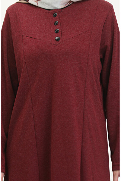 sefamerve Plus Size Button Detail Dress 0532-03 Burgundy