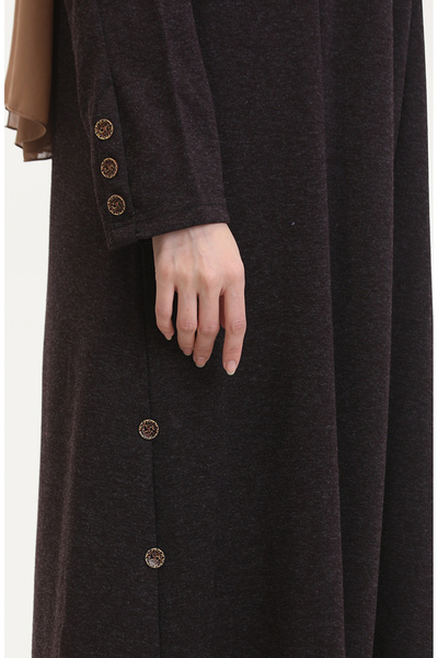 sefamerve Λεπτομερές φόρεμα με κουμπιά Plus Size 0533-01 Μωβ