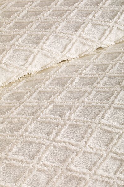 Home Collection Ecru 3 Piece Double Tasseled Pique Set