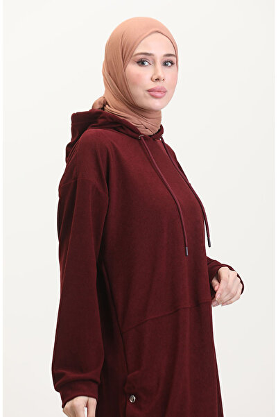 sefamerve Astana Fabric Hooded Tunic Pants Set of Two 0553-04 Burgundy