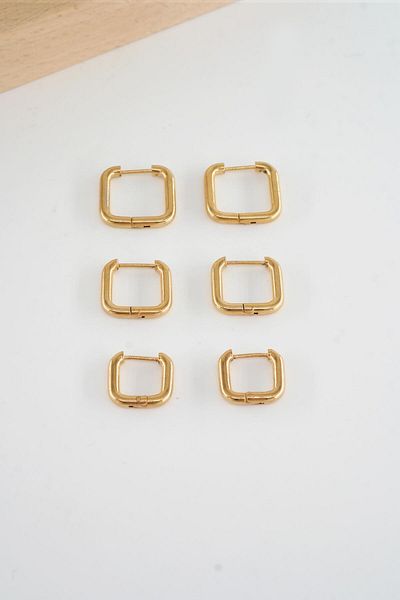 By Zeyna Aksesuar Women's 316 L Steel Anti Allergenic Square Model 3 Size 1.8cm / 2.2cm /2.5Cm Clip-On Set of 6 Earrings