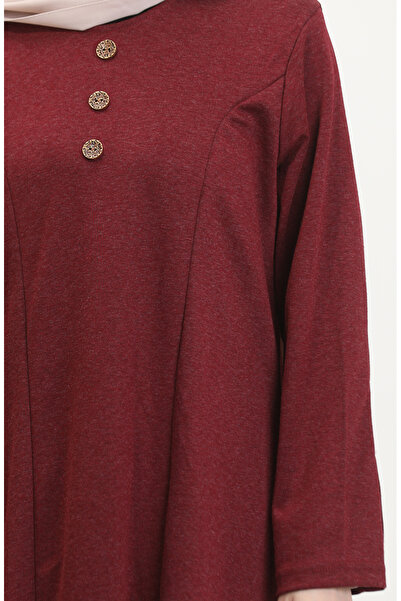 sefamerve Plus Size Button Detail Dress 0533-07 Burgundy