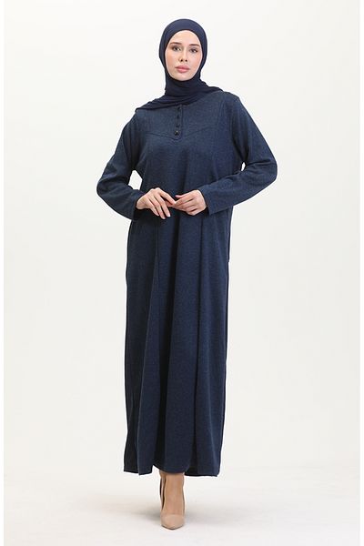 sefamerve Λεπτομερές φόρεμα με κουμπιά Plus Size 0532-04 Navy