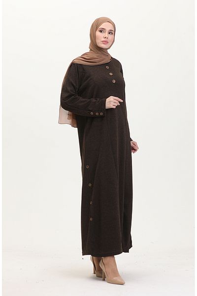 sefamerve Λεπτομερές φόρεμα με κουμπιά Plus Size 0533-02 Καφέ