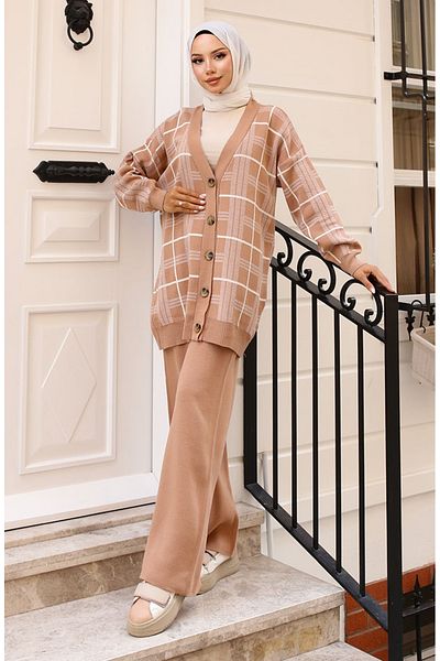 sefamerve 24118-02 Μοντέλο Milk Coffee Knitwear Σετ Ζακέτα