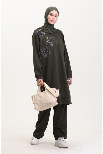 sefamerve Tunika- und Hosen-Set aus Ecrin-Stoff in Khaki – 0555-01