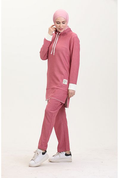 sefamerve Set tunică și pantaloni Dusty Rose - Jumătate cu gât 0548-02