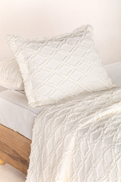 Home Collection Ecru 3 Piece Double Tasseled Pique Set