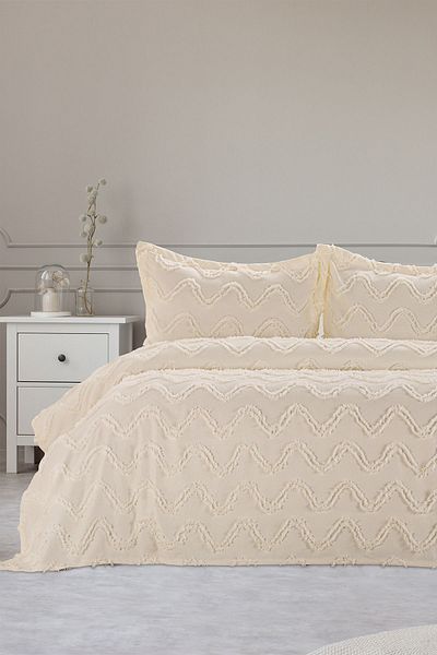Home Collection طقم بيكيه بشرابة مزدوجة مكون من 3 قطع من إكرو