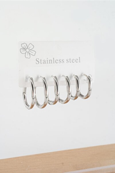 By Zeyna Aksesuar Kadın 316 L Çelik Anti alerjenik Damla model 3 Boy 1.8cm / 2.2 cm /2.5 cm Klipsli 6'lı Set Küpe