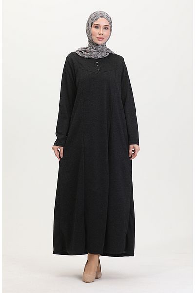 sefamerve Λεπτομερές φόρεμα με κουμπιά Plus Size 0532-01 Μαύρο