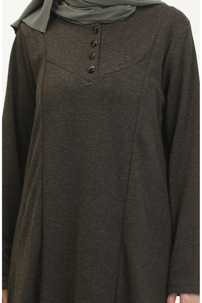 sefamerve Plus Size Button Detail Dress 0532-02 Khaki