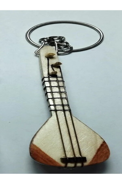 Handmade Minyatür Ahşap Saz Anahtarlık ( Araç Dikiz Aynası Süsü)
