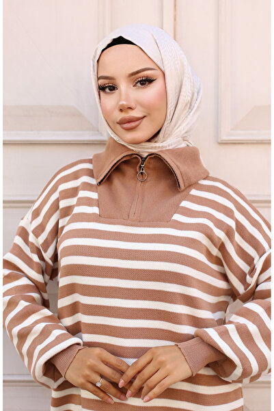 sefamerve Mink Striped Zippered Knitwear Set - 11029-02