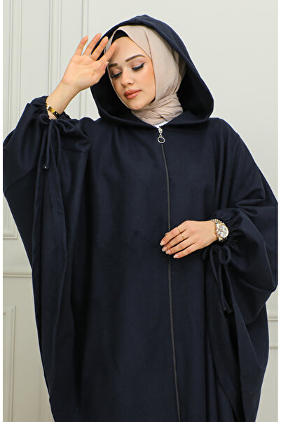 sefamerve Πόντσο με κουκούλα Navy Blue - 0505-02