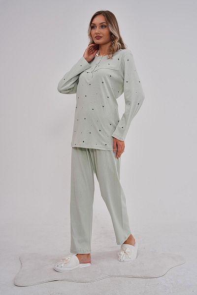 Mecit Pijama Mecit 6150 Γυναικείο Σετ Πιτζάμες Πράσινο Φιστίκι 100% Βαμβάκι σε μεγάλο μέγεθος