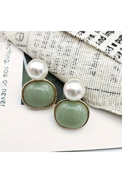 Accessories Moon Home Collection Yeşil Vintage Altın Sarısı Detaylı Sallantılı Kadın Küpe