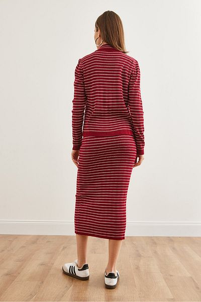 Olalook Women's Burgundy 3 Piece Striped Knitwear Suit Tkm- 19000322