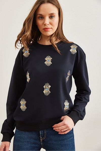 Olalook Γυναικείο φούτερ Navy Blue κεντημένο - Εποχιακό, SWT- 19000598