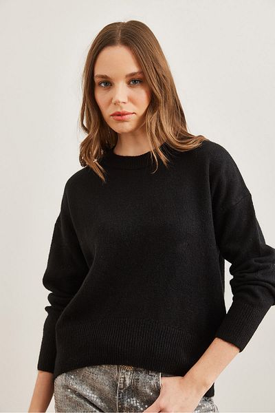 Olalook Pulover de bază pentru femei, cu fundul negru, oval, cu gâtul turn, KZK- 19000914