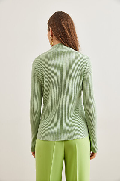 Olalook Water Green Half Fisherman Soft Knitwear Sweater - Zigzag Textured Kzk- 19000447