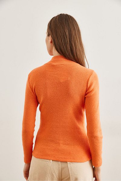 Olalook Damen-Bluse aus Lycra mit orangefarbenen Knöpfen und Details im halben Fischerstil BLZ-19001608
