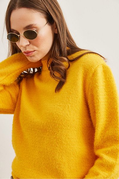 Olalook Γυναικείο πουλόβερ με απαλή υφή κίτρινο Crew Neck - KZK- 19000858