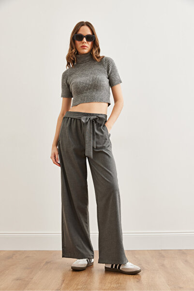 Olalook Kadın Füme Beli Kendinden Kuşaklı Lastikli Palazzo Pantolon PNT-19000307