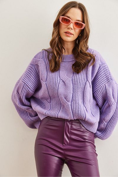 Olalook Pulover de damă liliac cu păr gros împletit cu textura moale KZK- 19000902