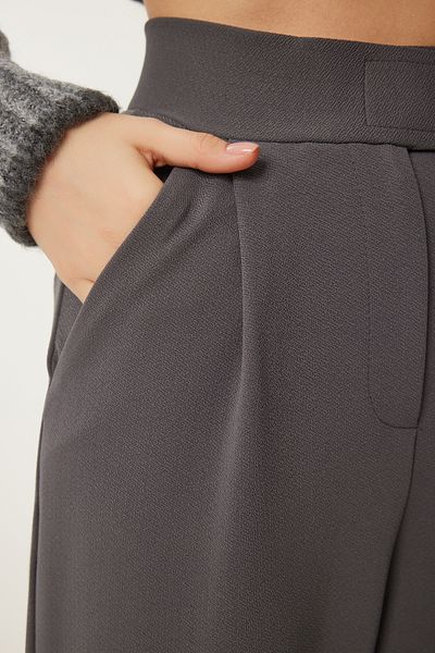 Happiness İstanbul Bequeme gewebte Damenhose in Anthrazit mit Klettverschluss an der Taille RV00150