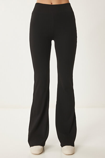 Happiness İstanbul Women's Black High Waist Spanish Leg Knitted Leggings Xr00021