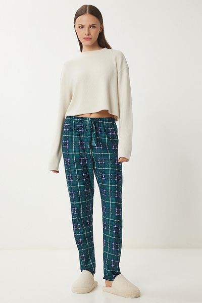 Happiness İstanbul Green Navy Print Soft Women's Knitted Sleepwear Bottoms - Ce00089