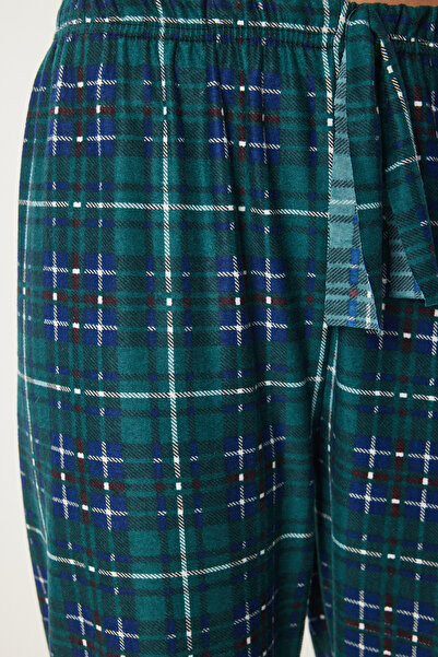 Happiness İstanbul Green Navy Print Soft Women's Knitted Sleepwear Bottoms - Ce00089