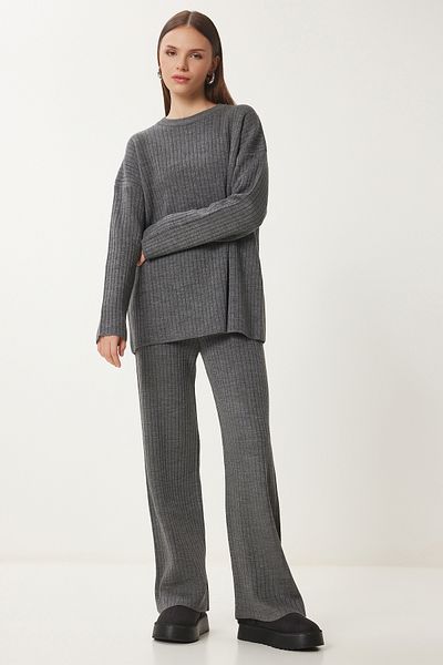Happiness İstanbul Women's Anthracite Corduroy Sweater Pants Suit Pf00104