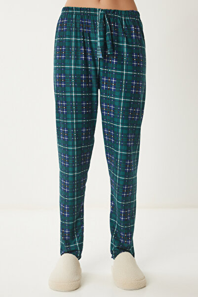 Happiness İstanbul Green Navy Print Soft Women's Knitted Sleepwear Bottoms - Ce00089
