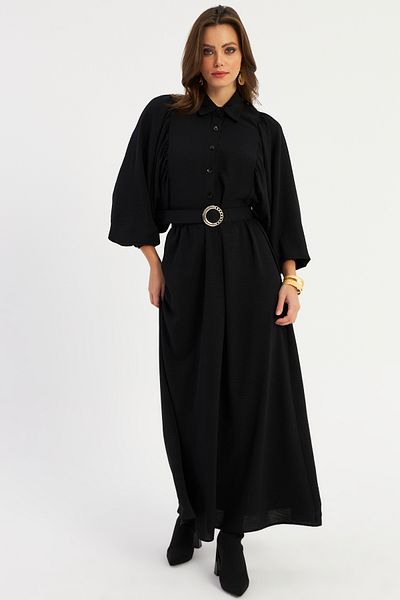 Cool & Modest Μαύρο Maxi Γυναικείο Φόρεμα με Ζώνη MASF15