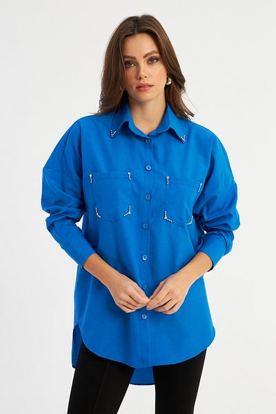 Cool & Modest Saks Πολύχρωμο Γυναικείο Πουκάμισο με Καρφώματα - MASF2