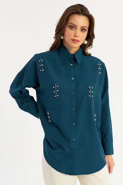 Cool & Modest Cămașă de damă de culoare benzină - împânzire, model MASF1