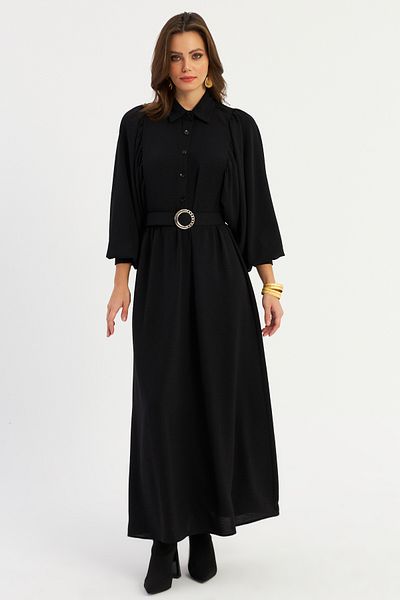 Cool & Modest Μαύρο Maxi Γυναικείο Φόρεμα με Ζώνη MASF15