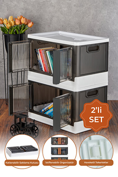 Vienev Çok Amaçlı Istiflenebilir Katlanır 2'li Antrasit Düzenleyici Dolap Seti